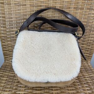 Ugg Heritage Brown Cream Leather Cow Suede Shearling Crossbody Bag